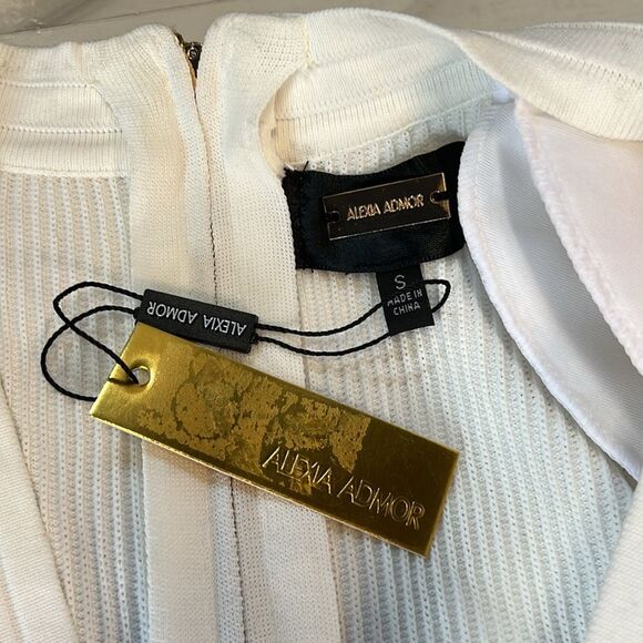 NWT Alexia Admor | Ivory Gemma Knit Long Sleeve Gold Button Stretch Mini Dress S - Picture 10 of 12